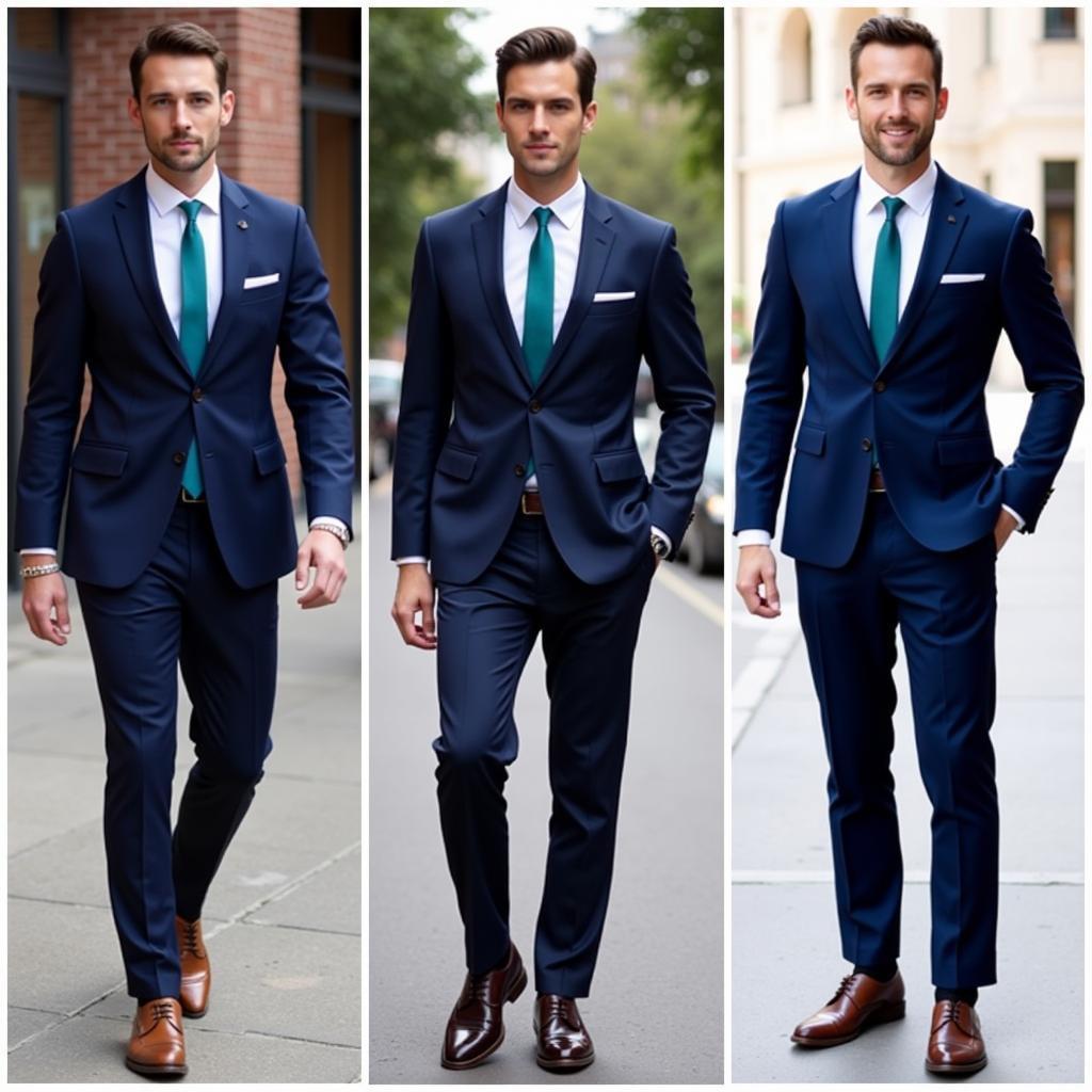 Men sporting the navy suit teal tie trend