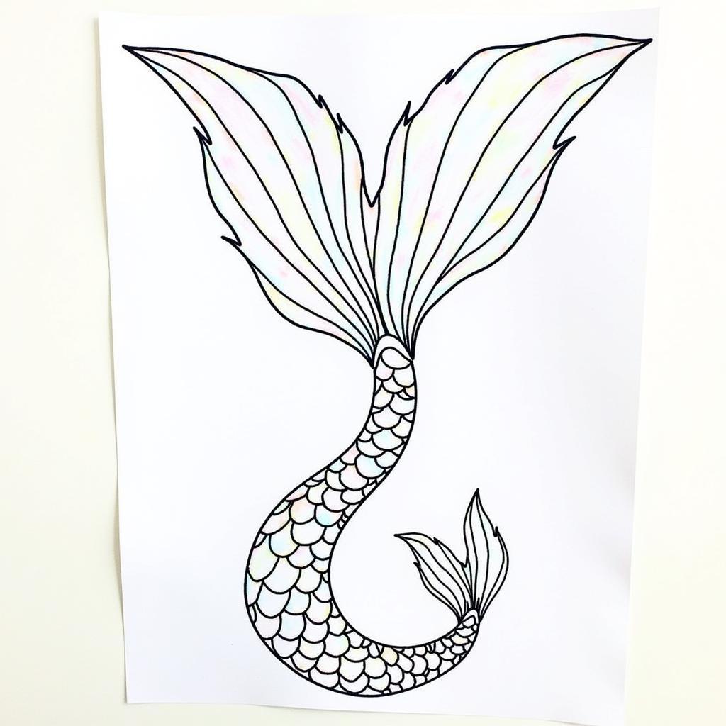 Mermaid Tail Coloring Page Enhanced with Glitter and Metallic Pens