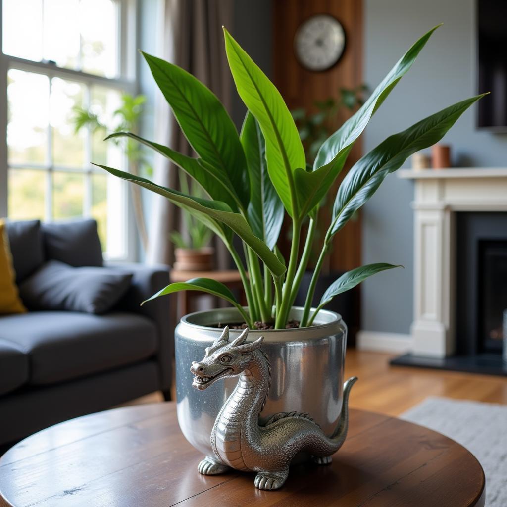 Metallic Dragon Flower Pot in Modern Home Setting