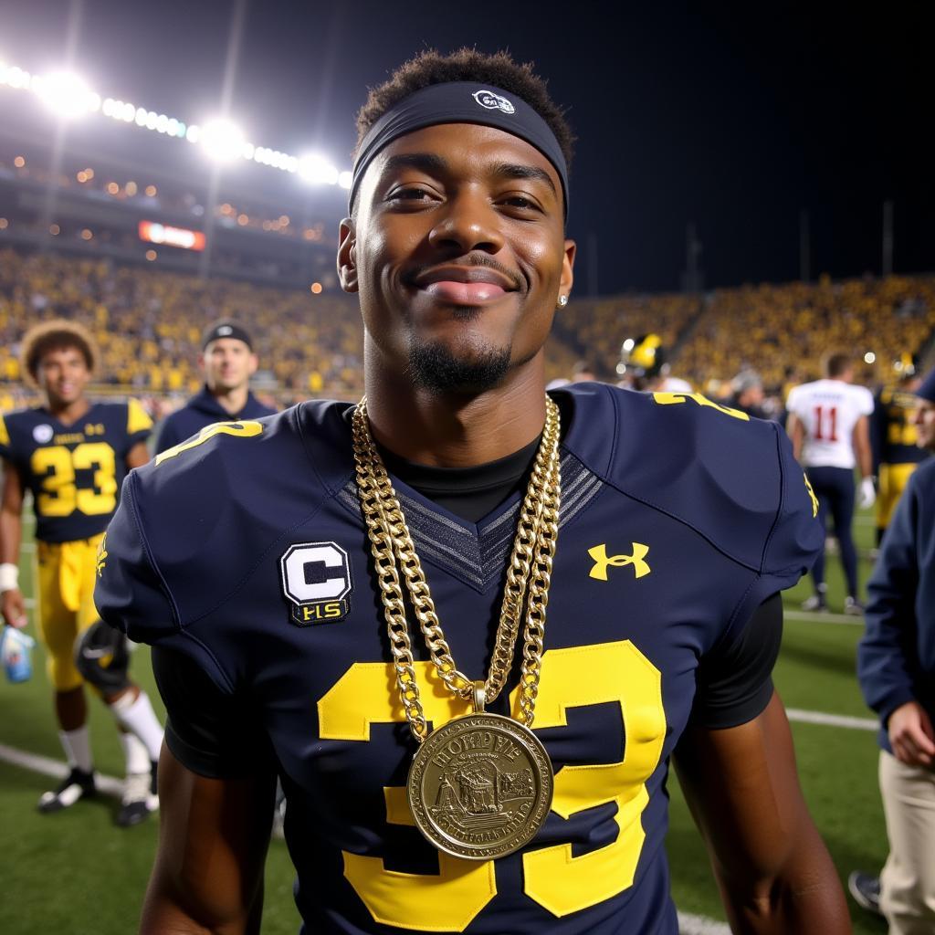 Michigan Football player wearing the Legends Chain