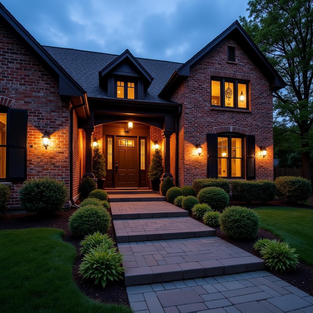 Mission Style Outdoor Wall Lights Installed on a Brick House