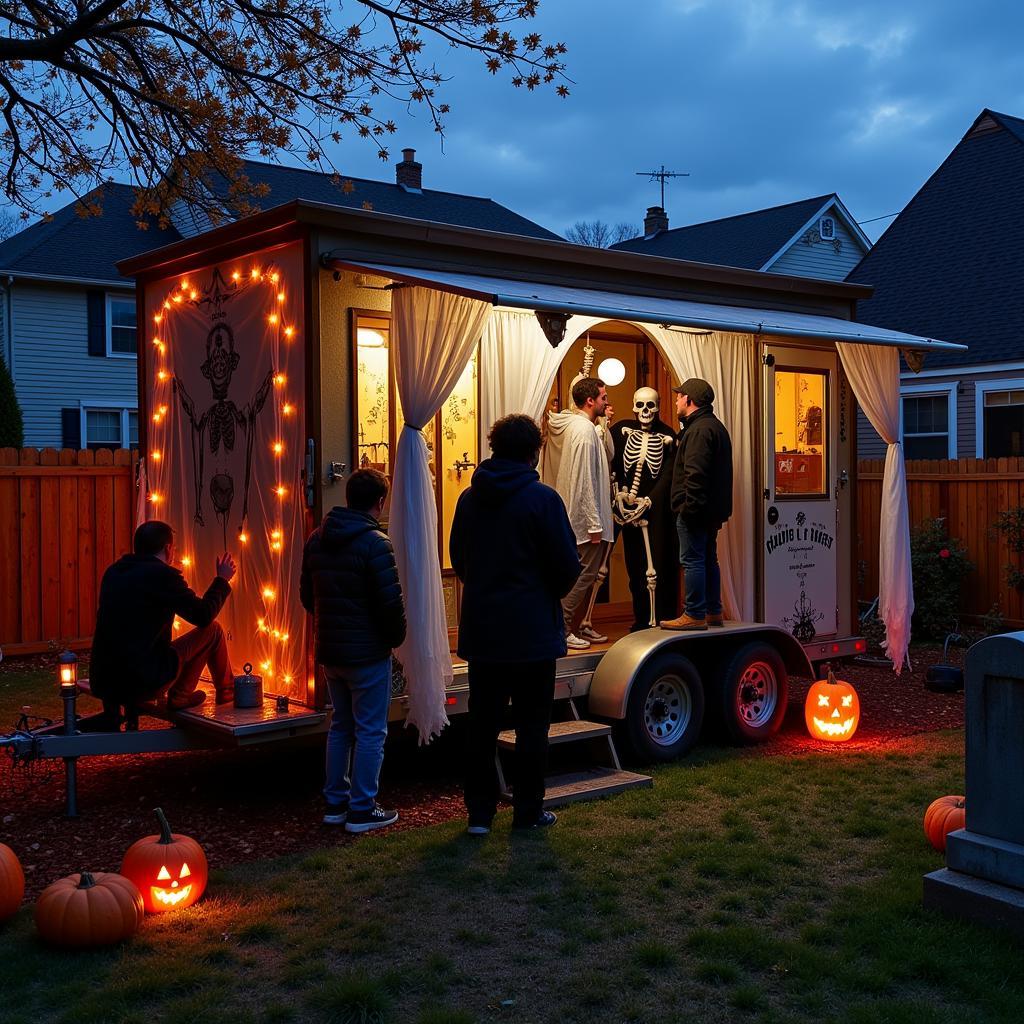 Mobile haunted house setup at a Halloween party