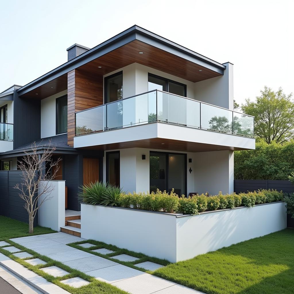 Modern house with integrated wall and railing design