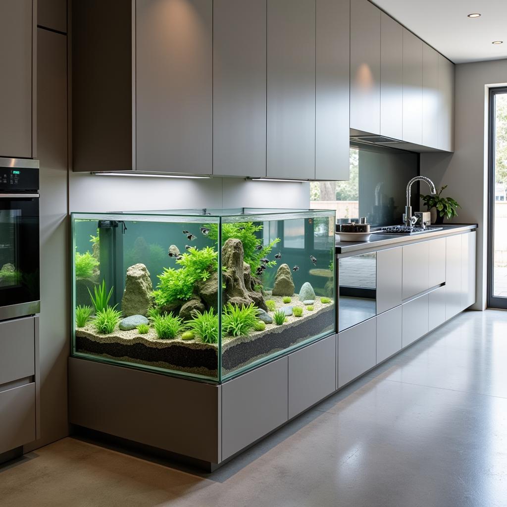 Modern Kitchen Counter Aquarium Design