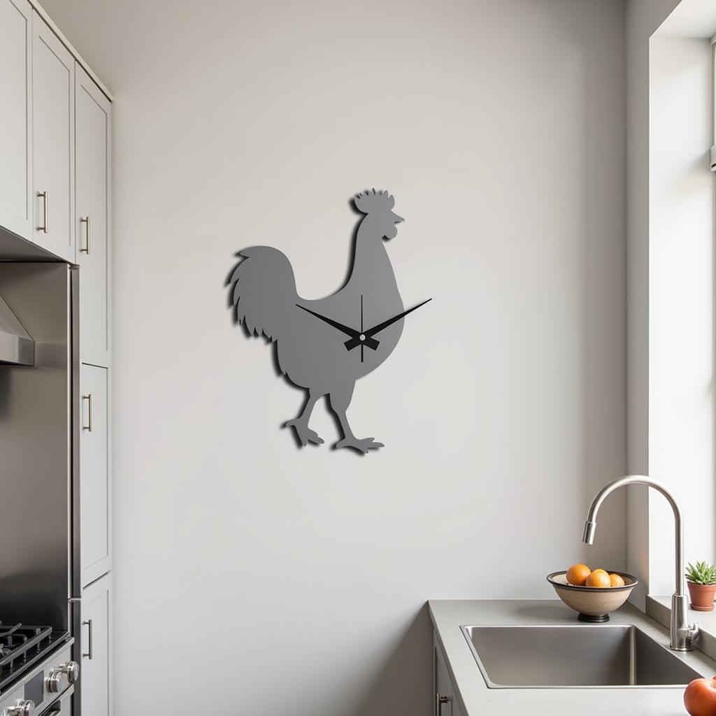 Modern Metal Chicken Wall Clock in a Contemporary Kitchen