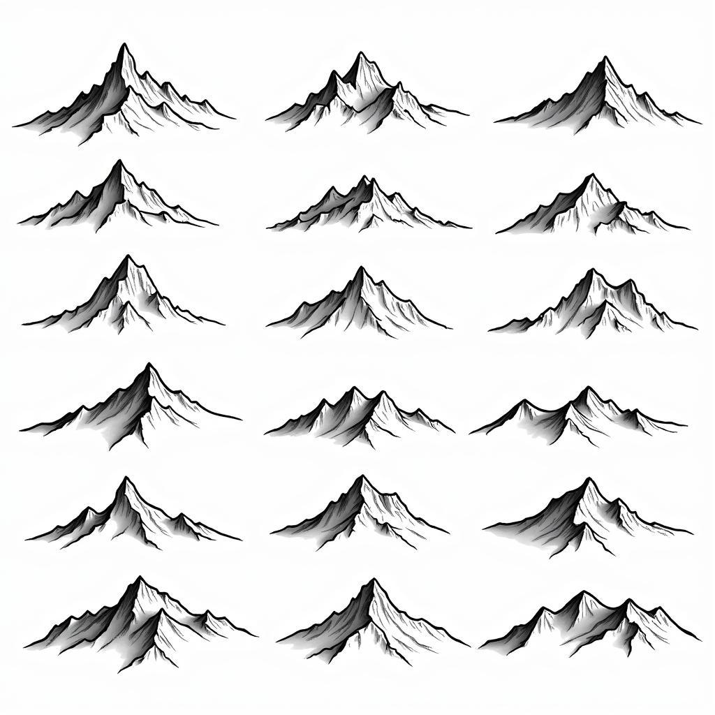 Mountain range tattoo designs showcasing minimalist outlines and detailed landscapes