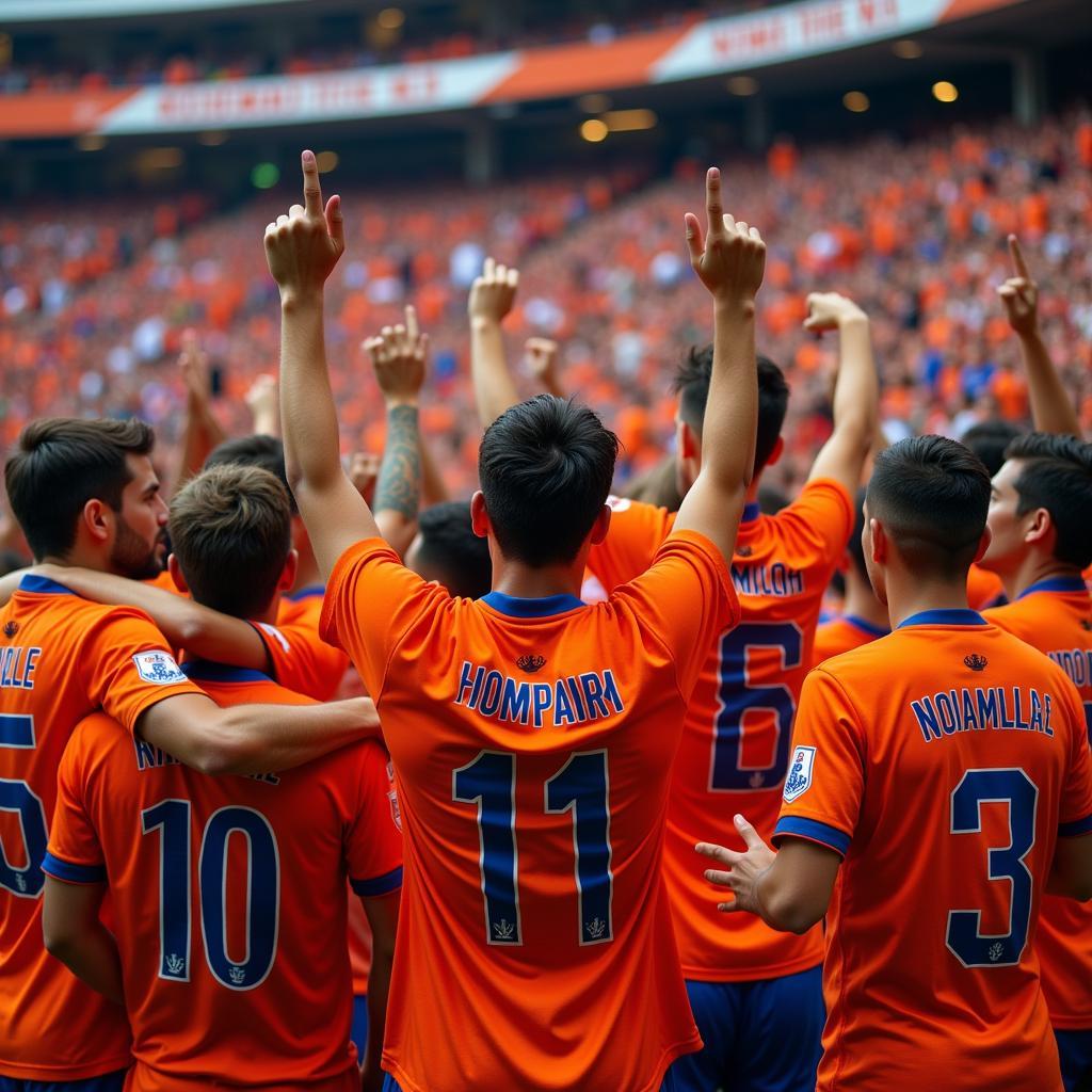 Dutch Fans Proudly Wearing Netherlands Jerseys in a Stadium