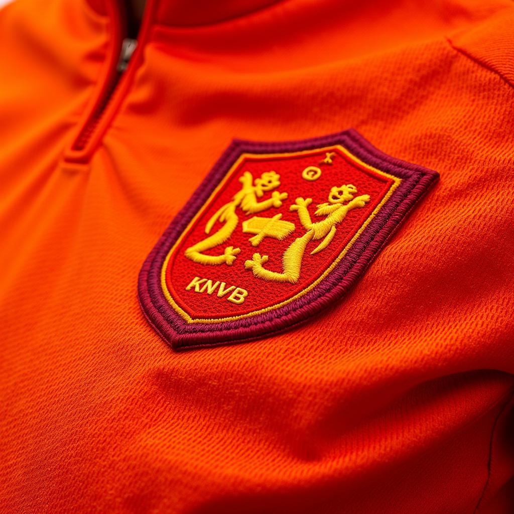 Close-up of Netherlands Jersey Details: Lion Logo and Stitching