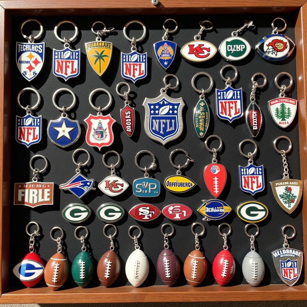 A Collection of NFL Football Charms Organized and Displayed