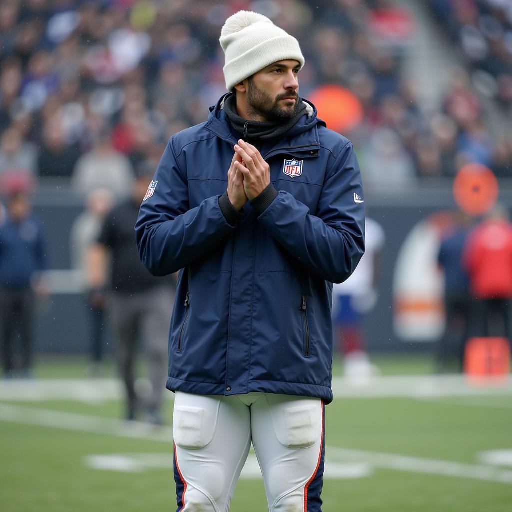 NFL Player Warming Up in Cold Weather