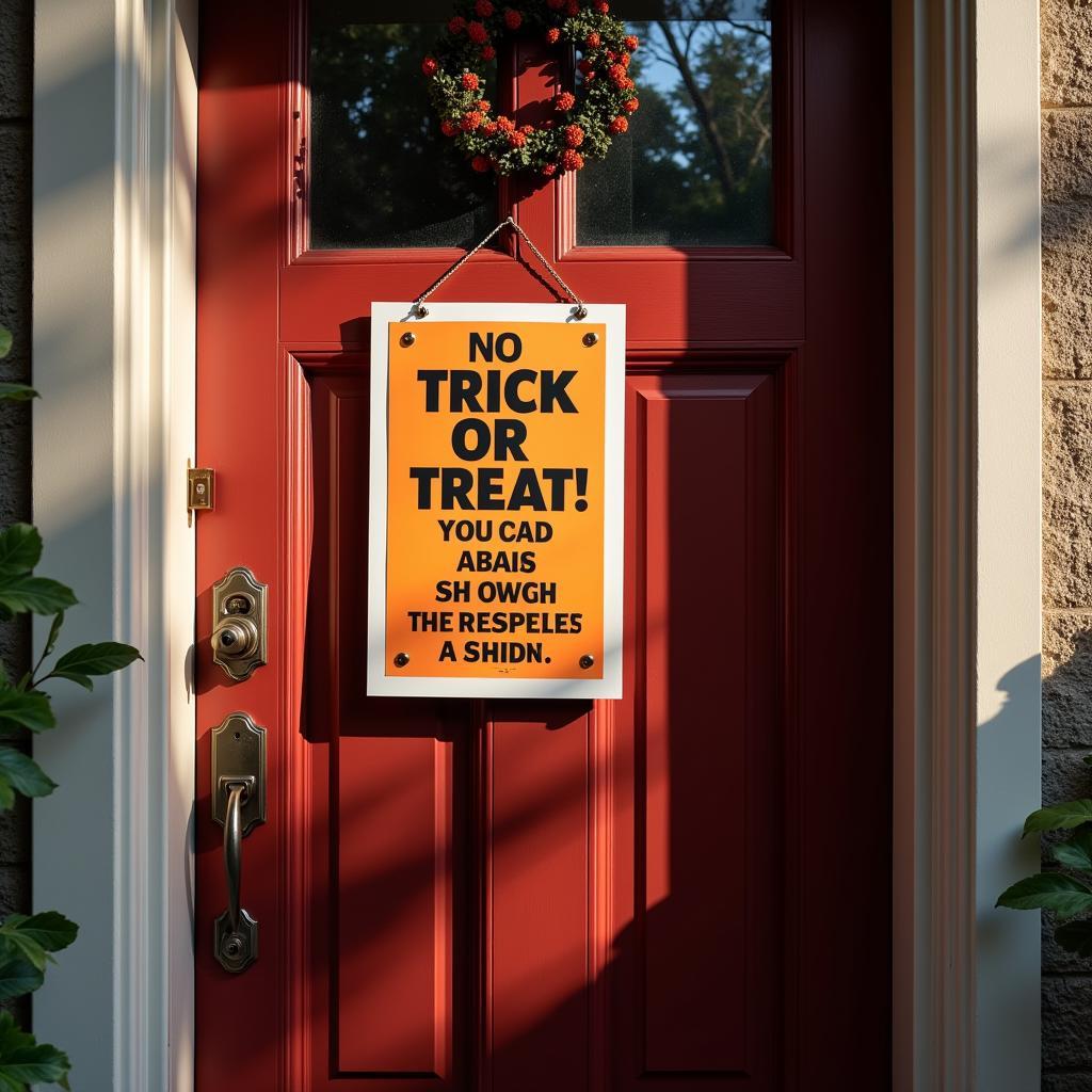 No Trick or Treat Sign Displayed on a Front Door