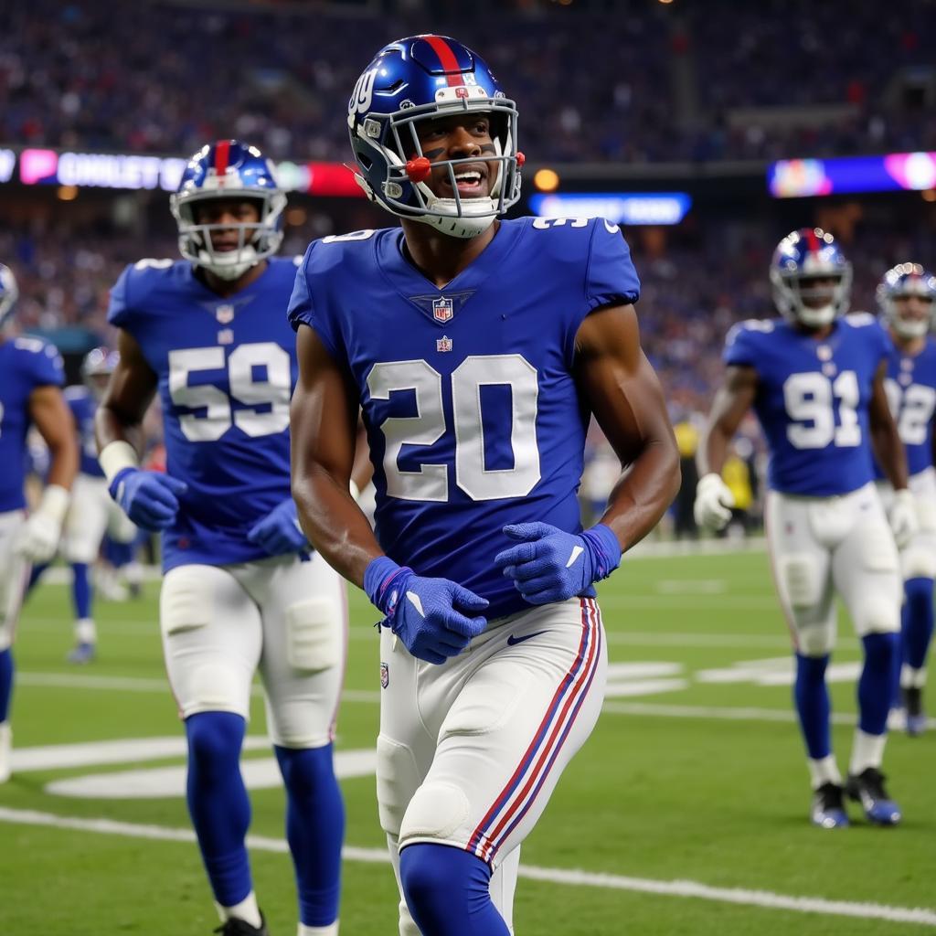 Odell Beckham Jr. celebrating a touchdown with his signature touchdown dance.