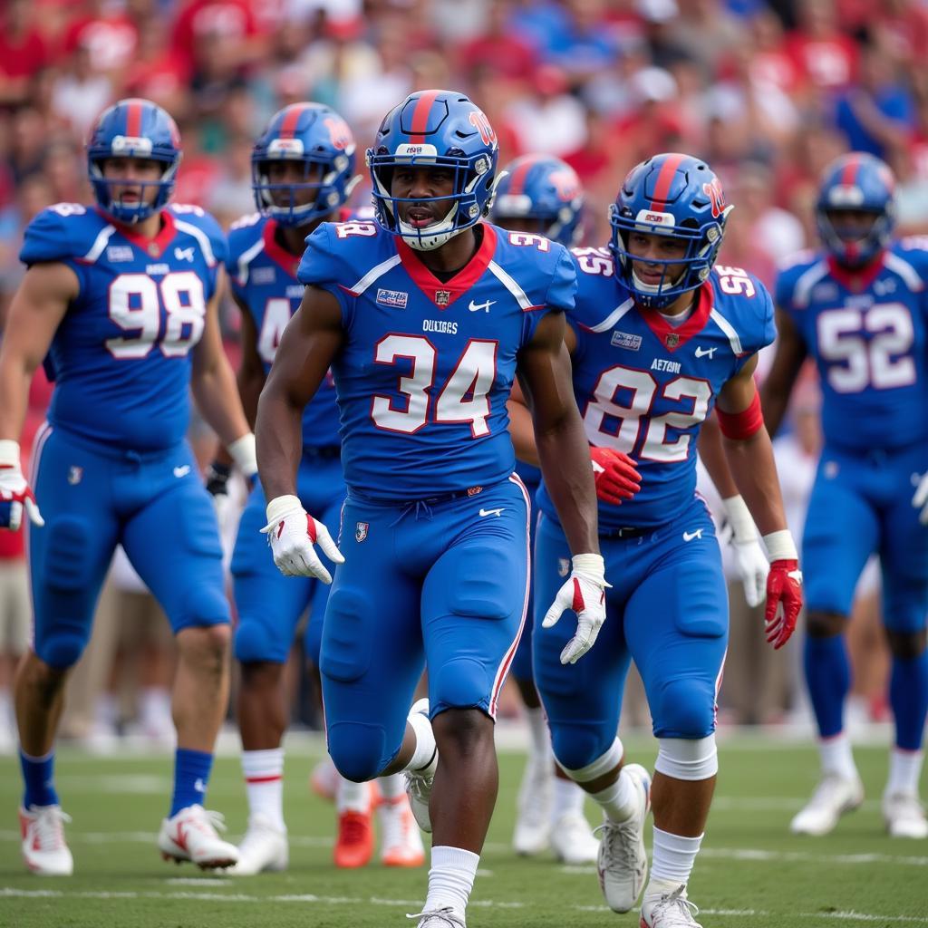 Ole Miss Players in Powder Blue Uniforms During a Game