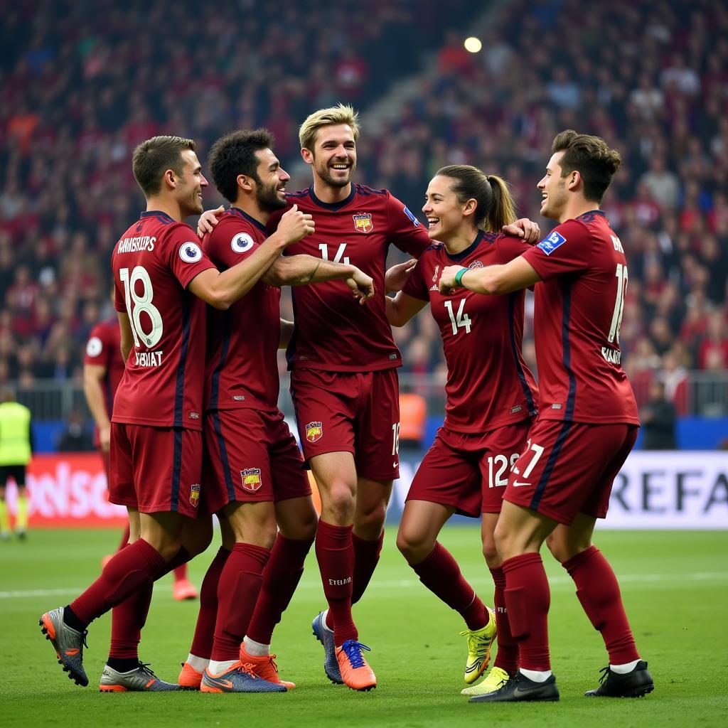 Omega Anakin Skywalker celebrating a goal with teammates