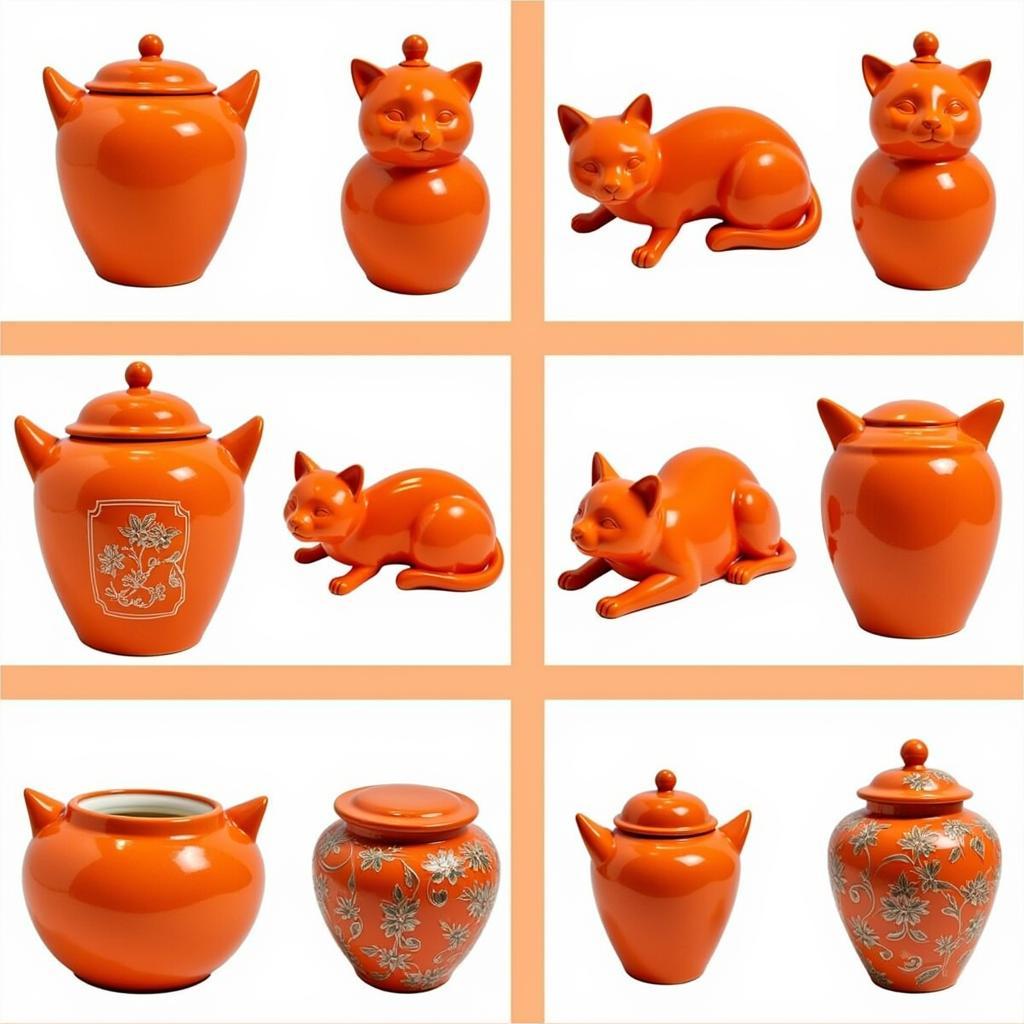 Ceramic Orange Cat Urns: Various Designs and Sizes