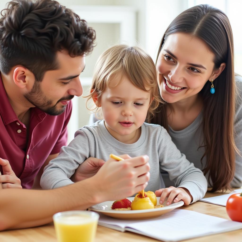 Parent discussing toddler's eating habits with daycare provider