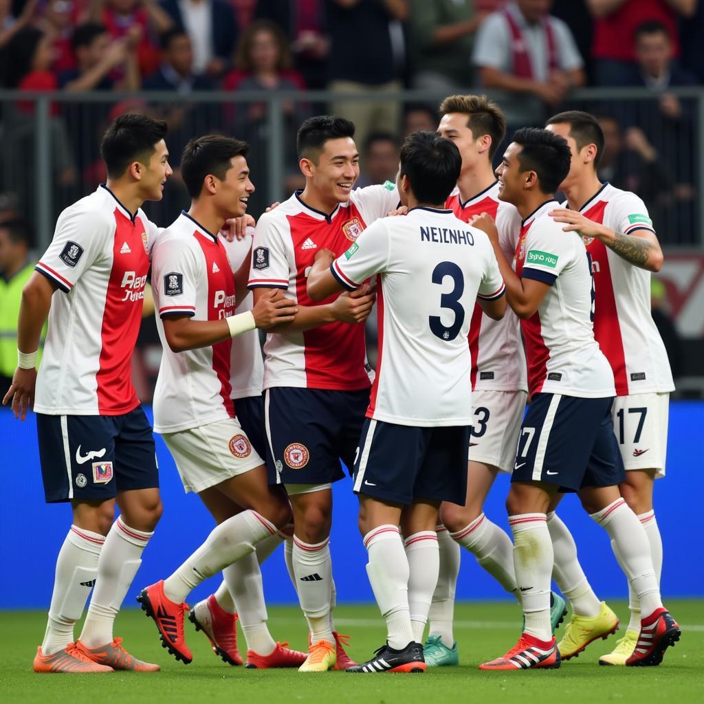 Park Gyeol celebrating a victory with their teammates, highlighting their team spirit and leadership qualities.