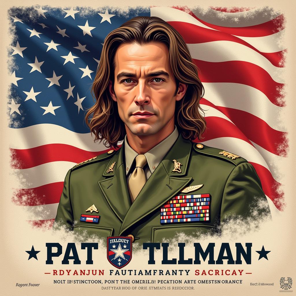 Pat Tillman military tribute card with American flag background