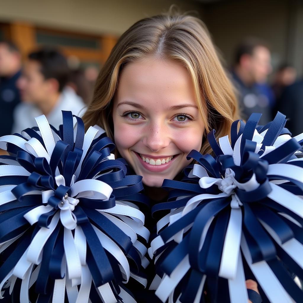 Penn State Fan Holding Pom Poms