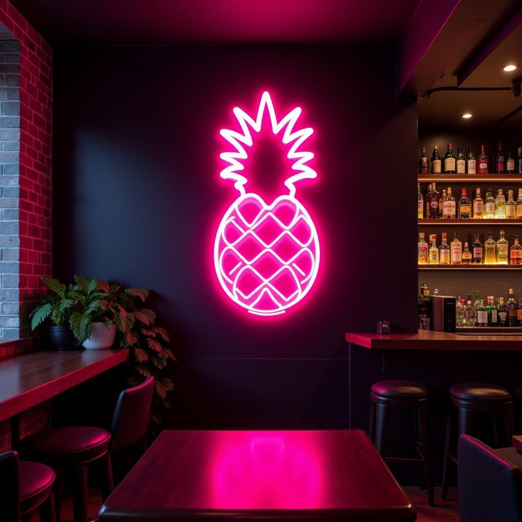 Pink Pineapple Neon Sign in a Bar Setting