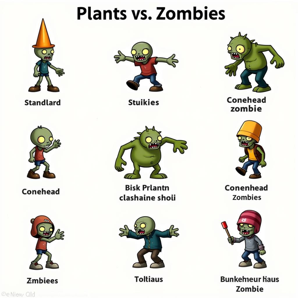 Different Zombie Types in Plants vs. Zombies DS