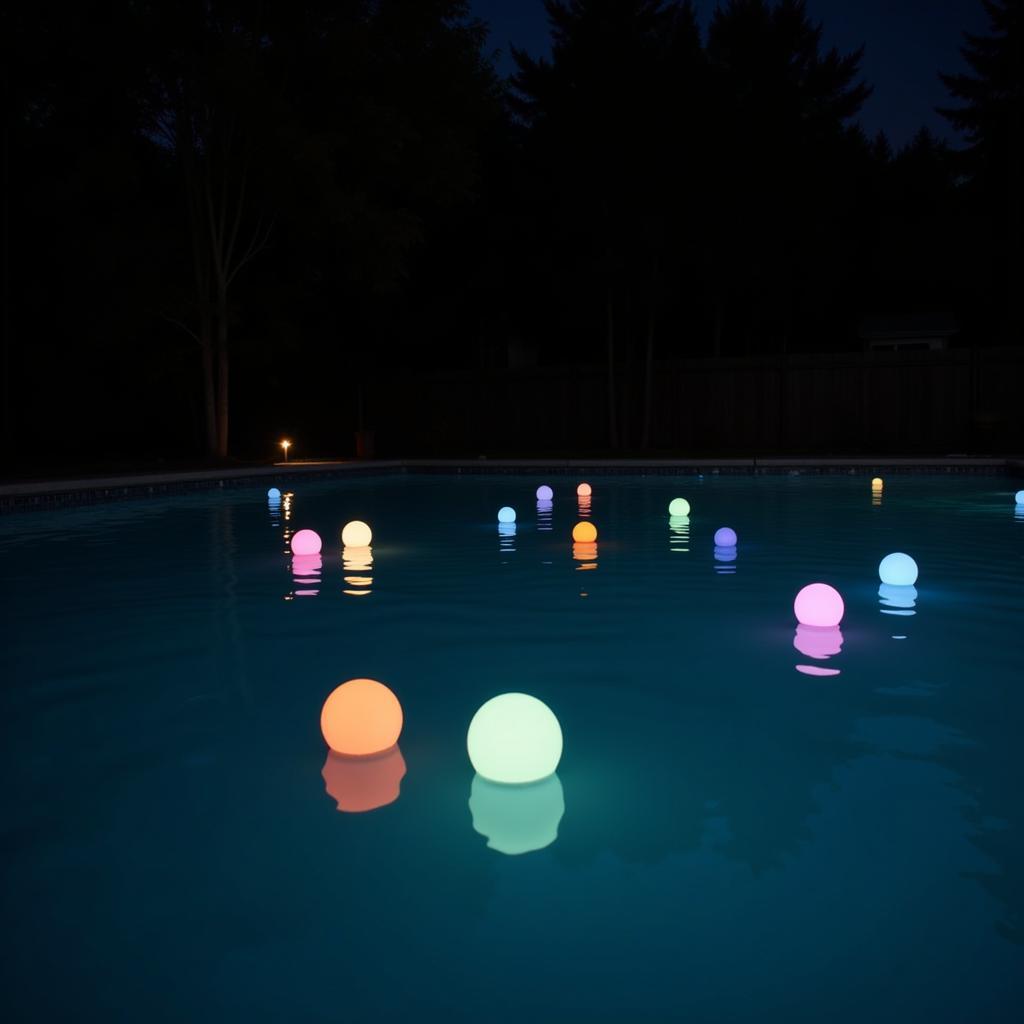 Glow balls for swimming pool creating a relaxing ambiance in a backyard pool.