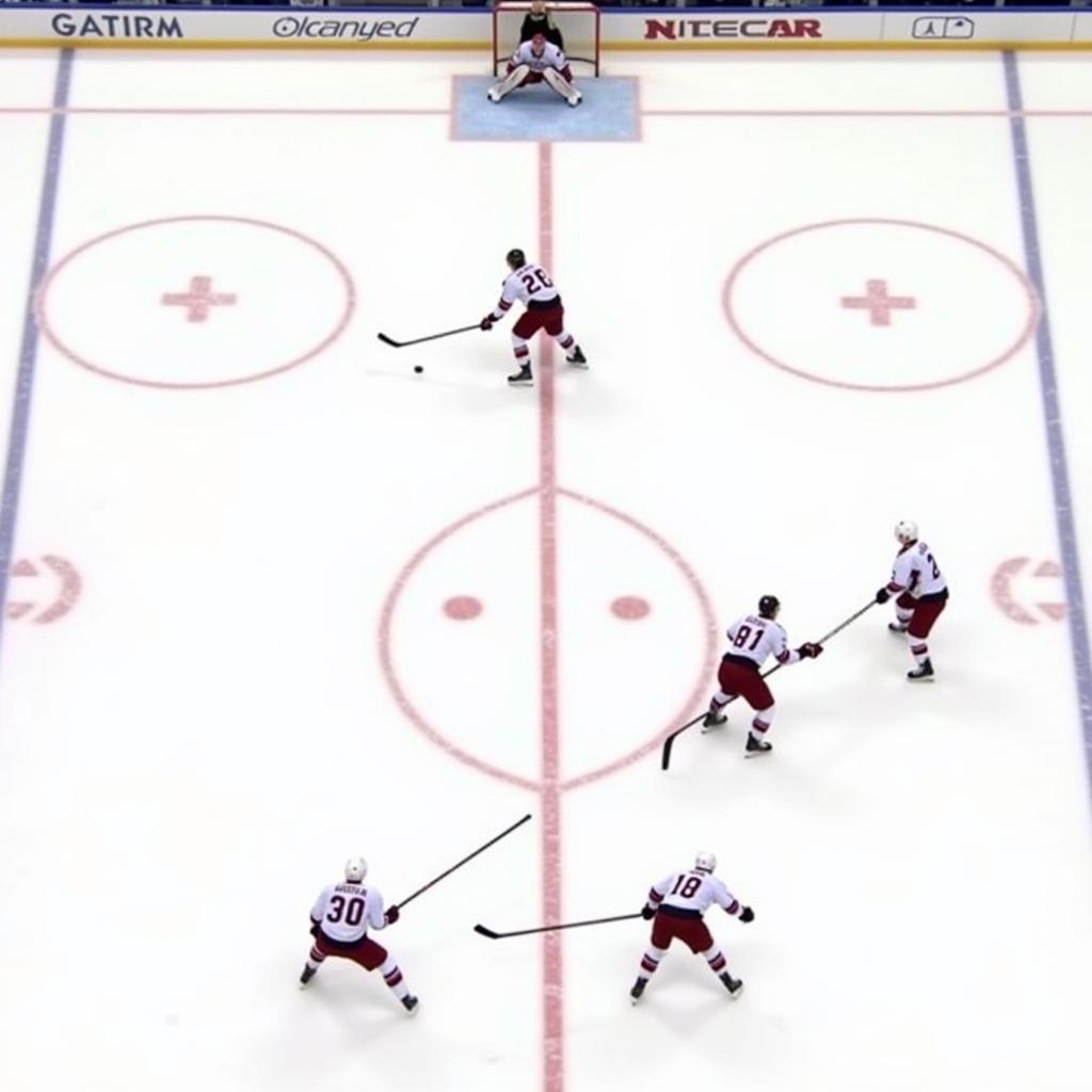 Hockey team executing umbrella formation during power play