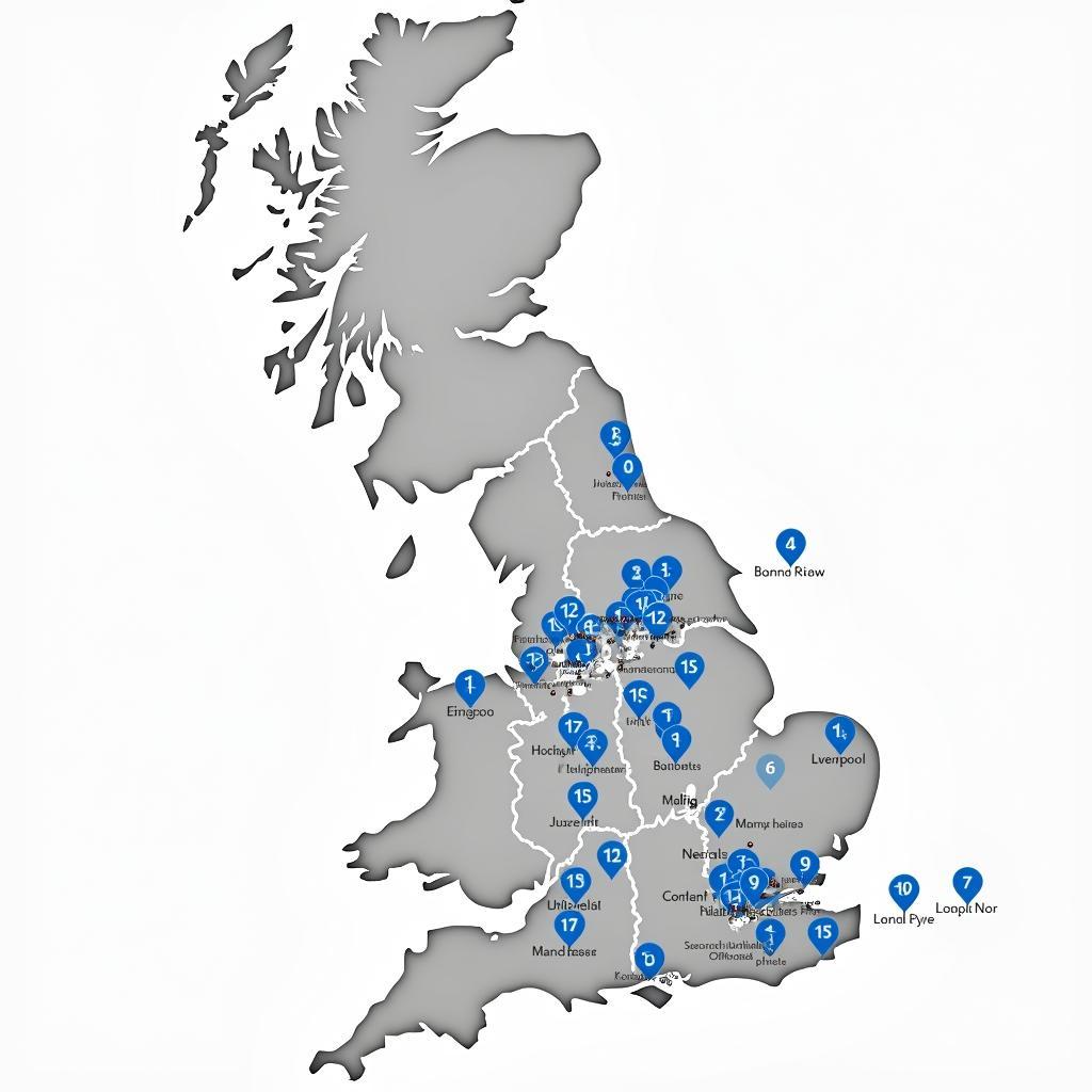 Premier League Teams Map Showing Locations of Clubs