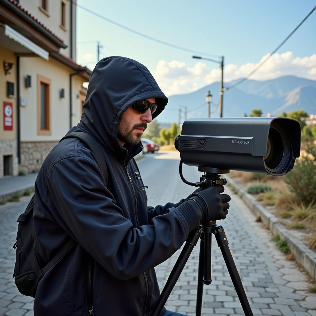 Private investigator using surveillance equipment in Greece