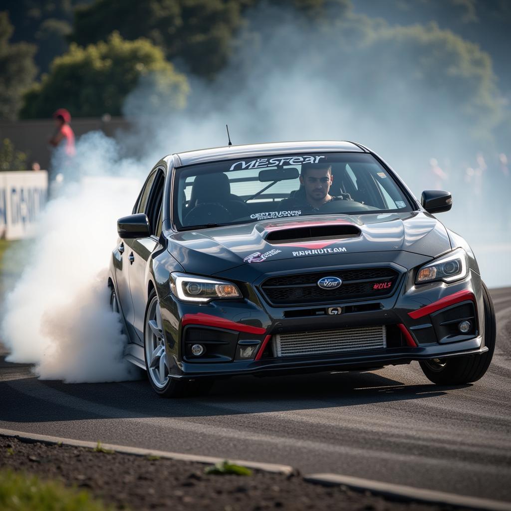 A professional driver showcases the precise execution of the freio de mao drift.