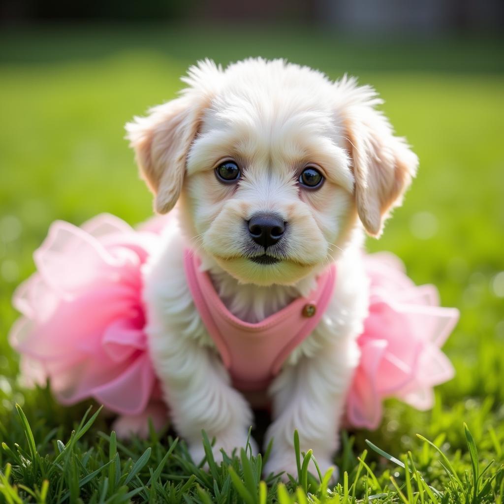 Adorable Puppy in a Pink Dress