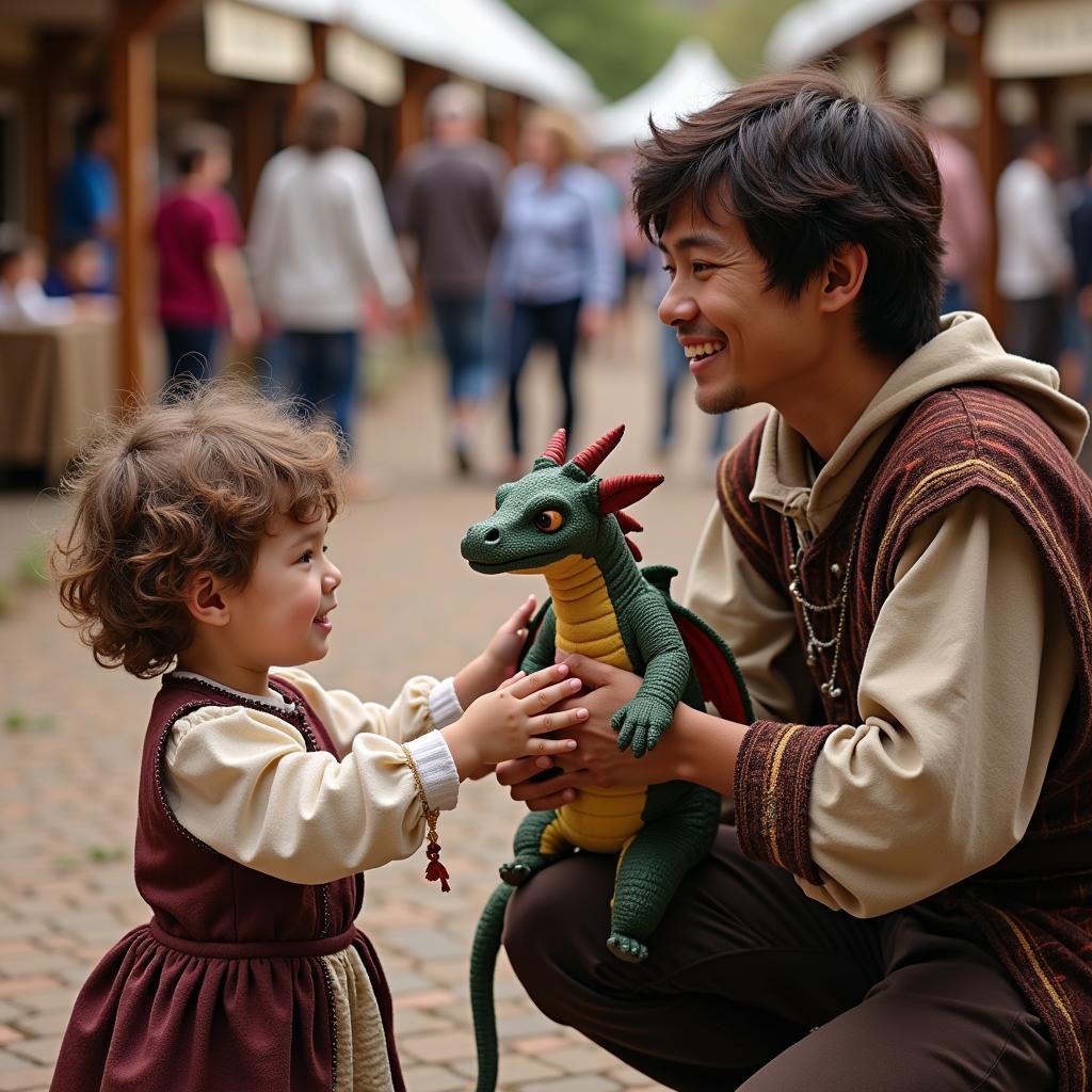 Child Meeting a Baby Dragon at a Renaissance Faire