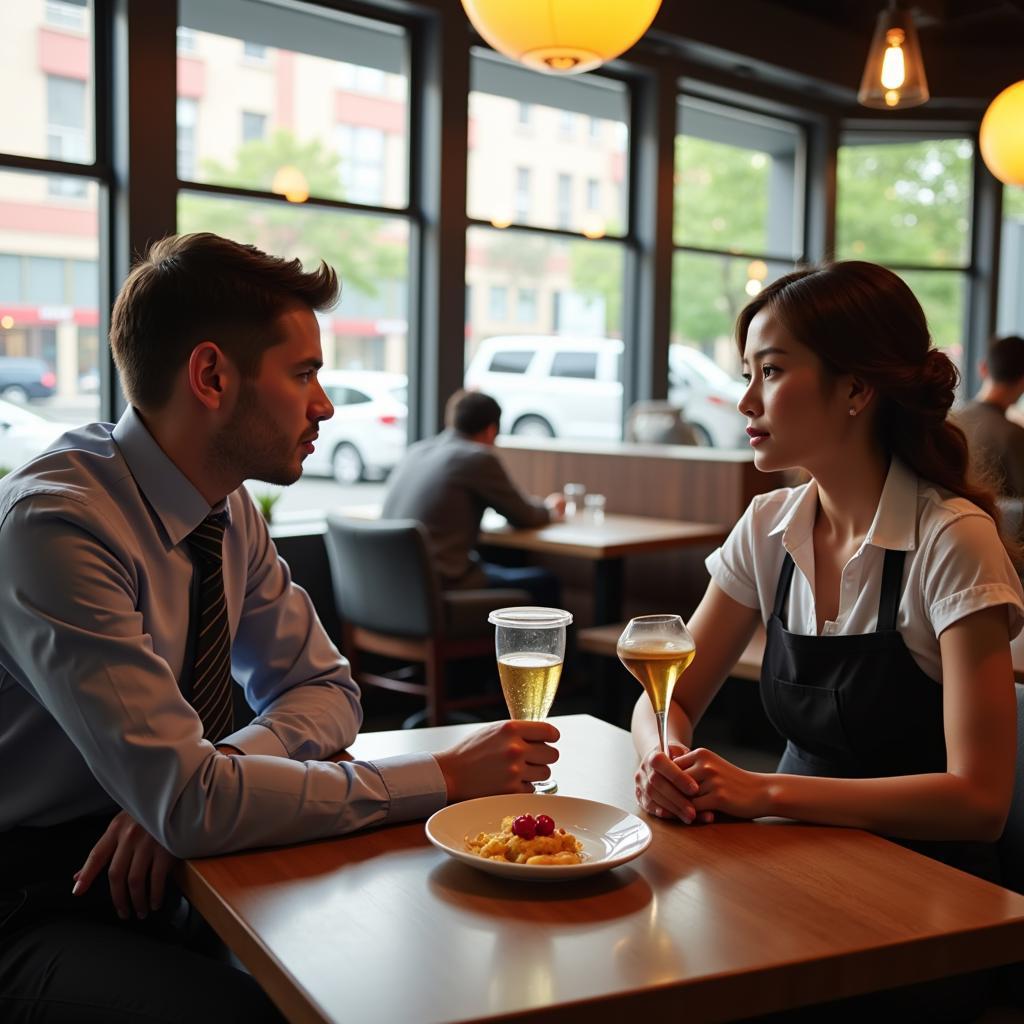 Restaurant Manager Interviewing Waitress Candidate