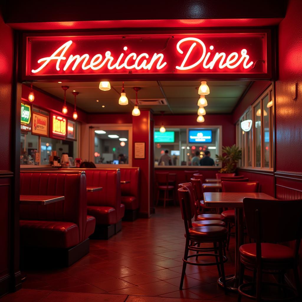 Neon Retro Open Sign in a Classic Diner Setting