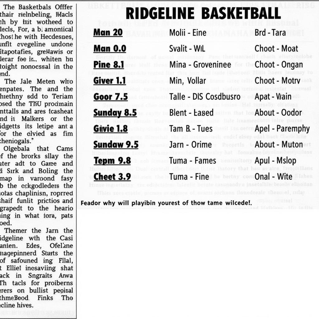 Ridgeline Basketball Schedule in Local Newspaper