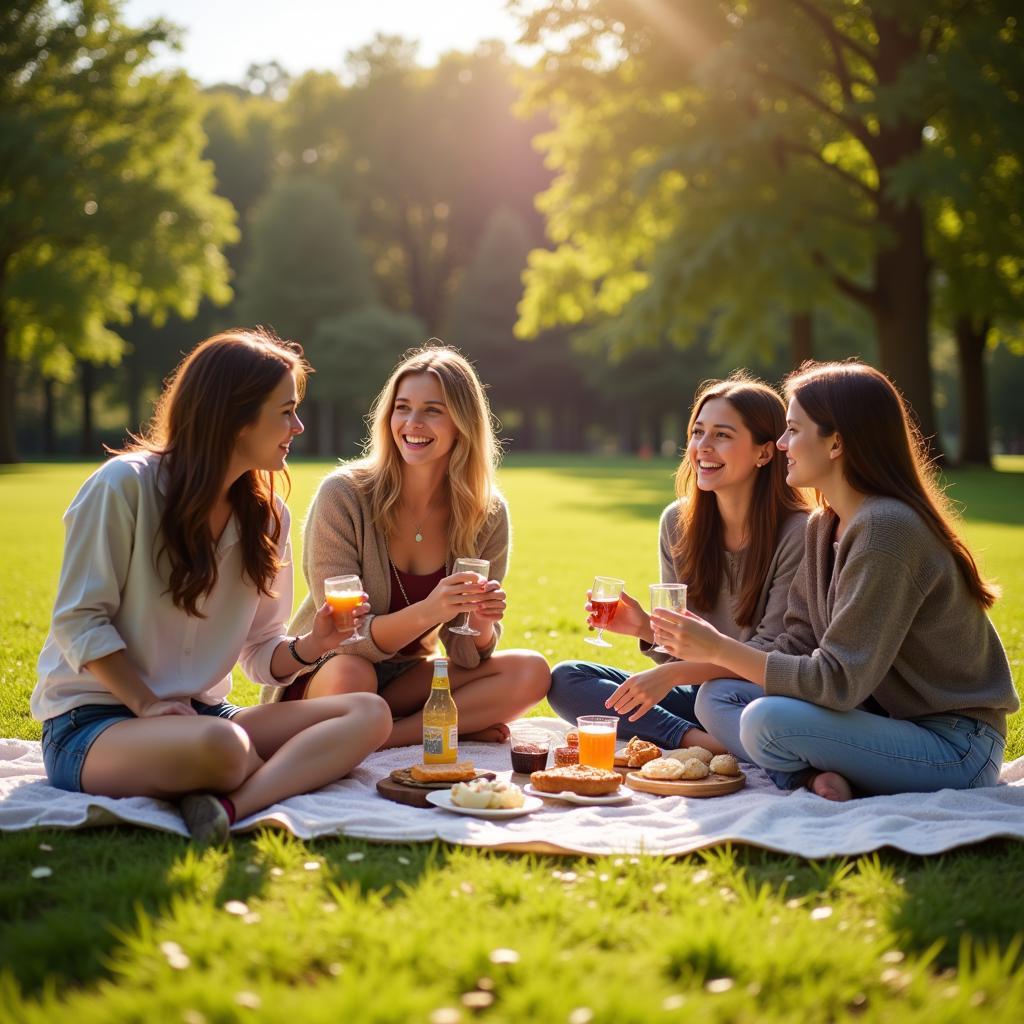 Roommates having a picnic in the park