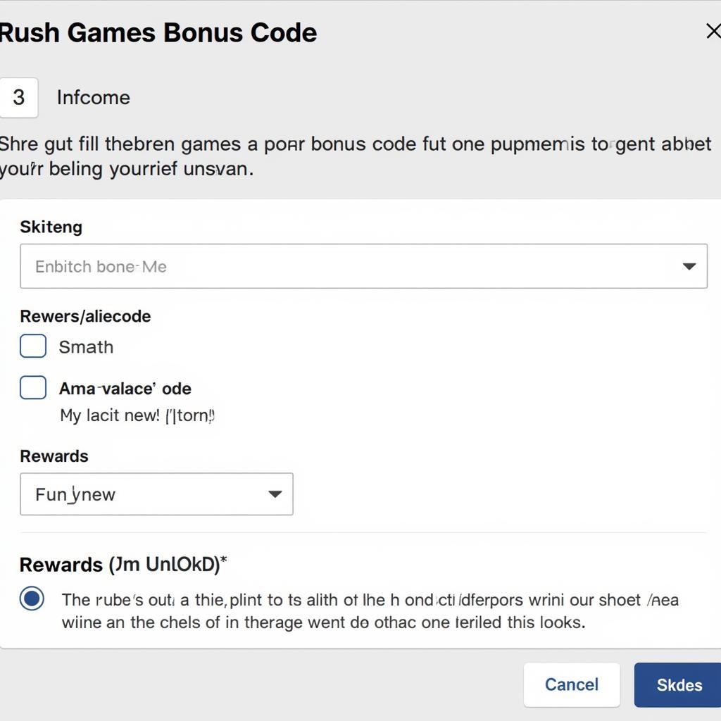 A screenshot of a website where users can redeem rush games bonus codes to unlock rewards and special content