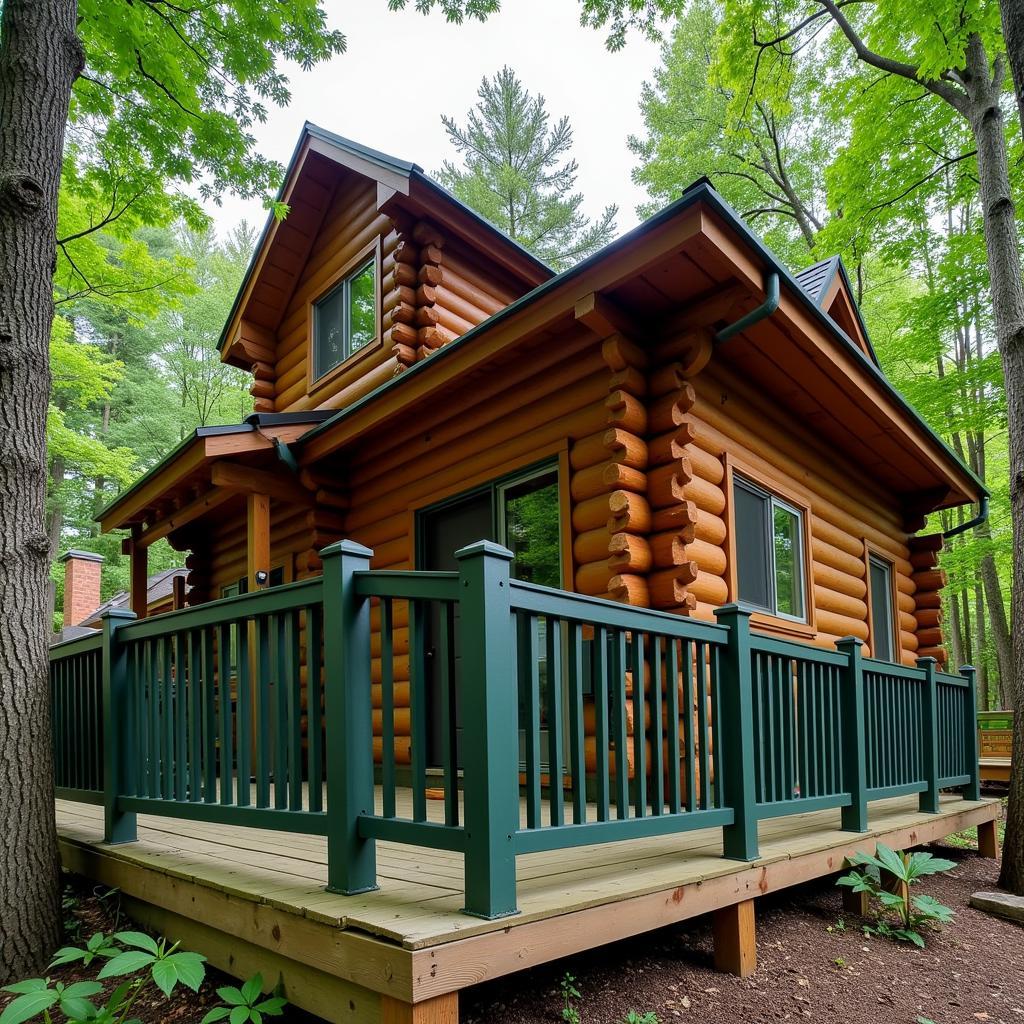 Rustic Cabin with Forest Green Railing