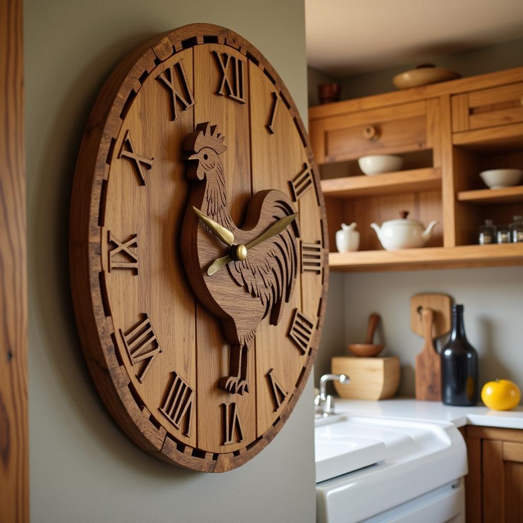 Rustic Chicken Wall Clock in a Farmhouse Kitchen