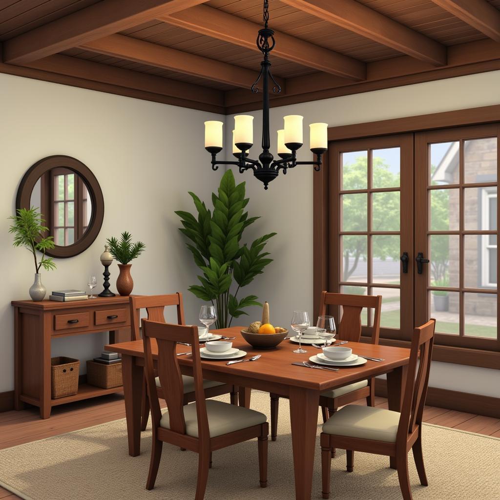 Rustic Sims 4 Chandelier in Dining Room