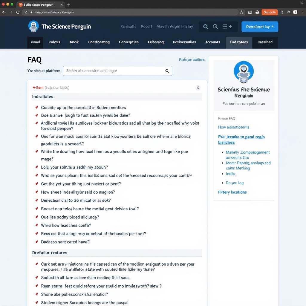 Science Penguin FAQ Page Example