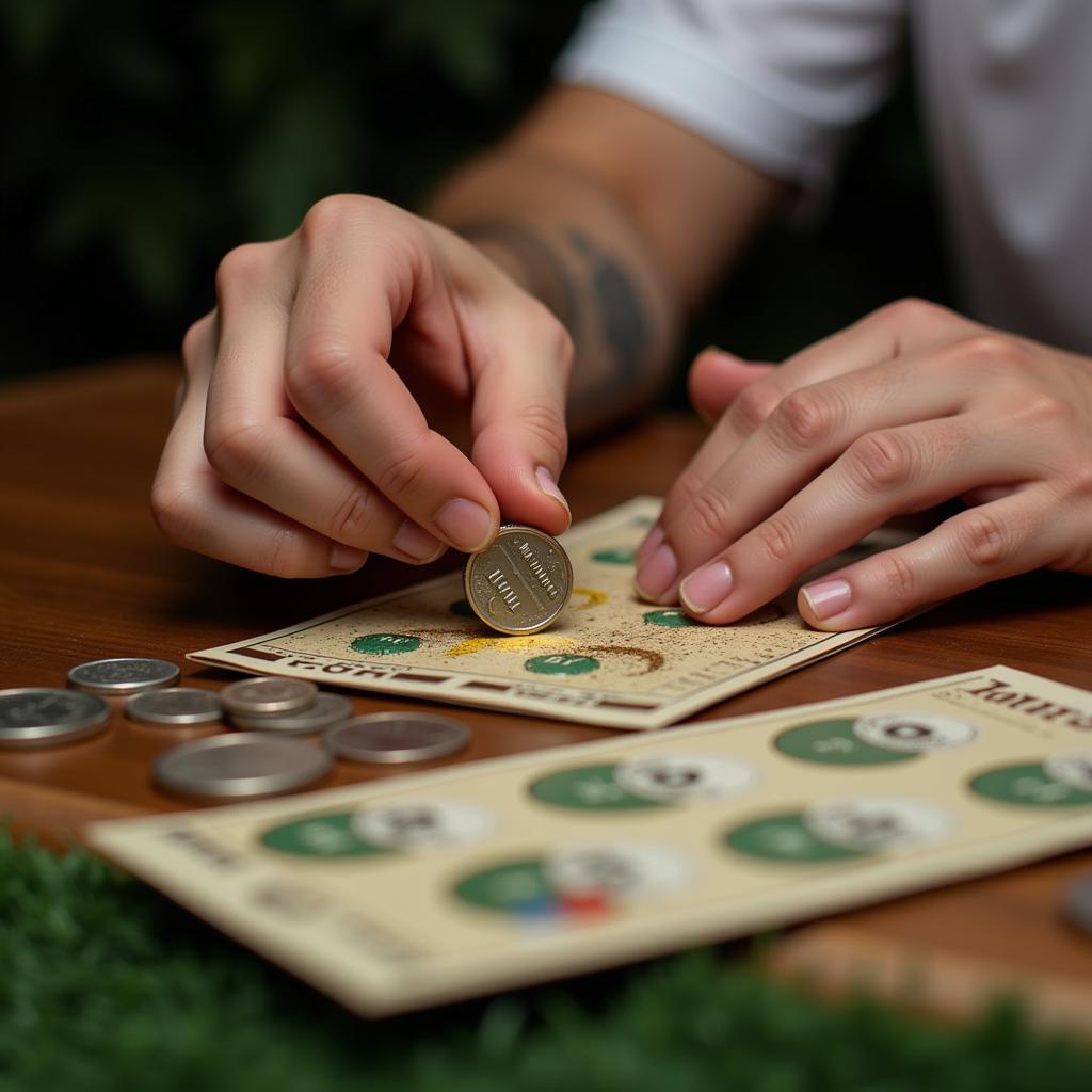 Scratching a Football Scratch Off Card