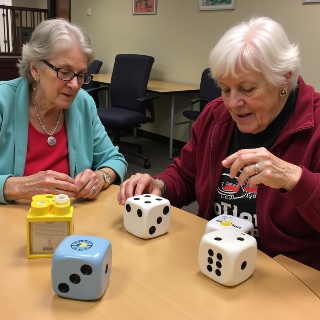 Seniors playing adapted dice games