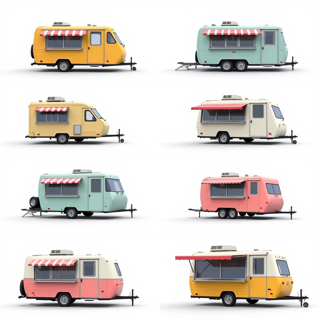 Various shaved ice trailer models for sale showcasing different sizes and features.