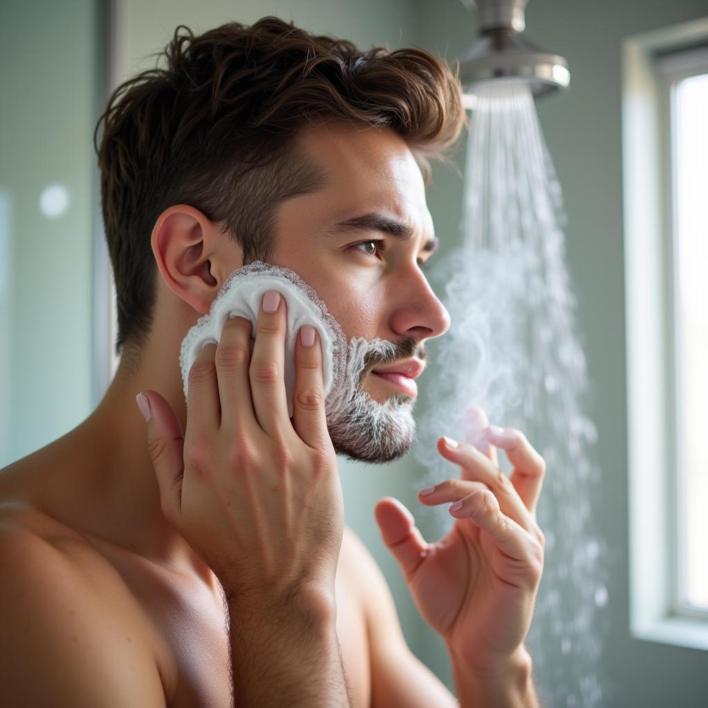 Man Shaving in the Shower