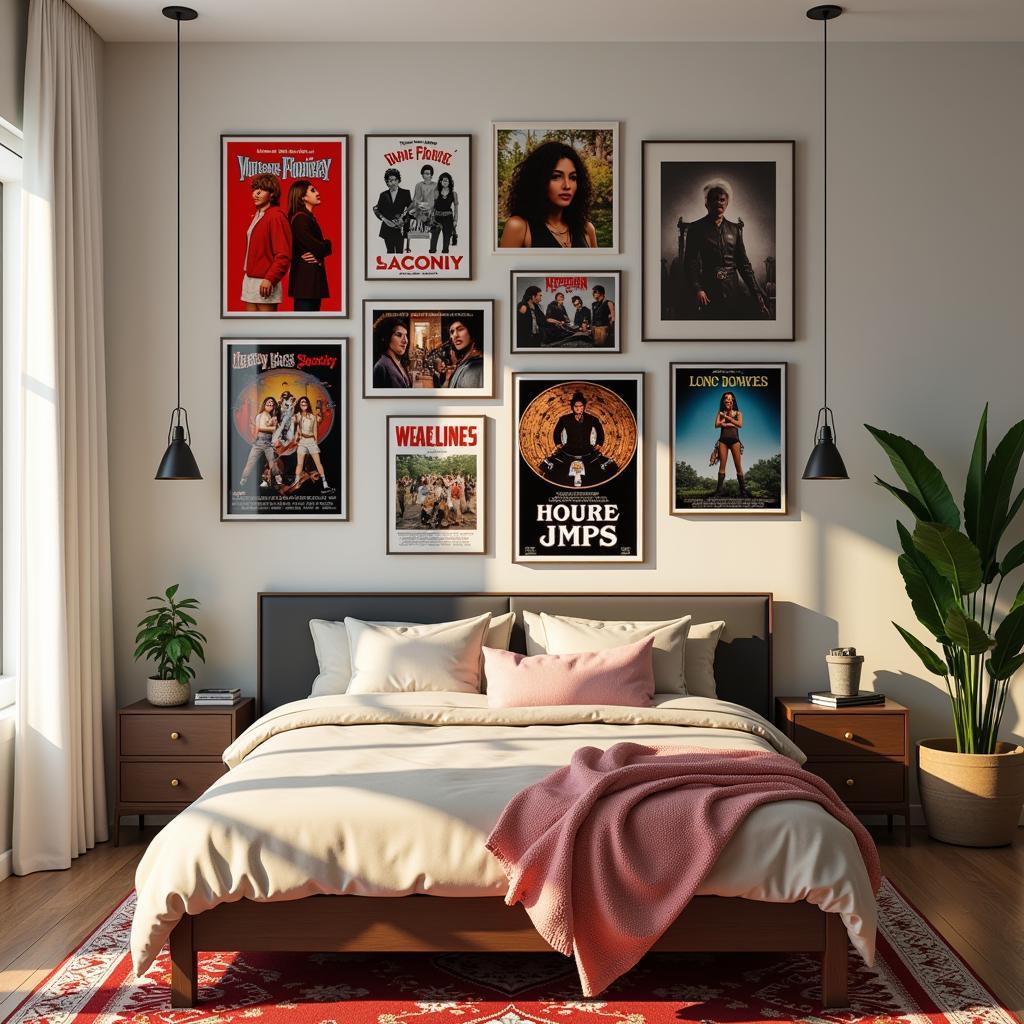 Custom Poster Gallery Wall in a Sims 4 Bedroom