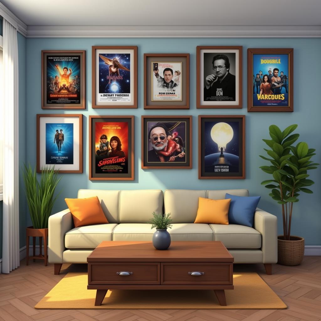 Movie Poster Display in a Sims 4 Living Room