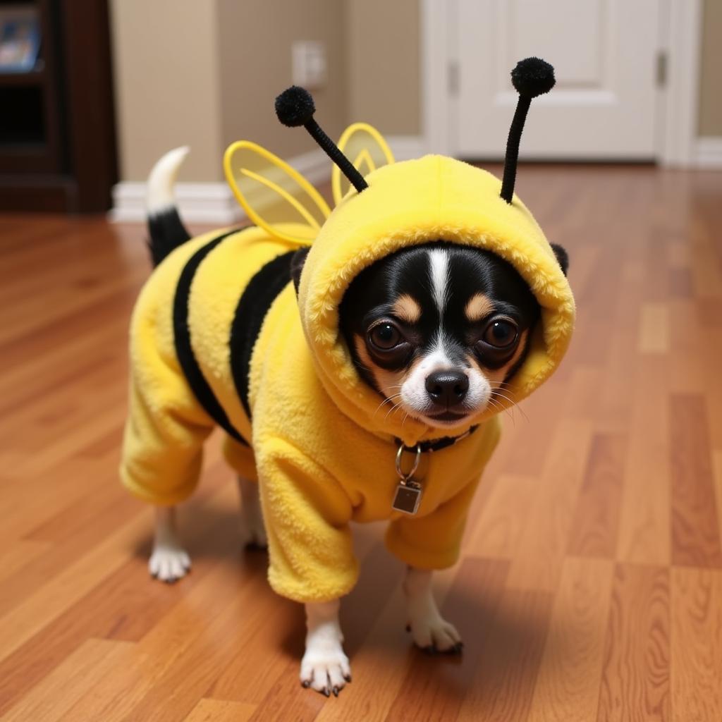 Small Dog in Bee Outfit