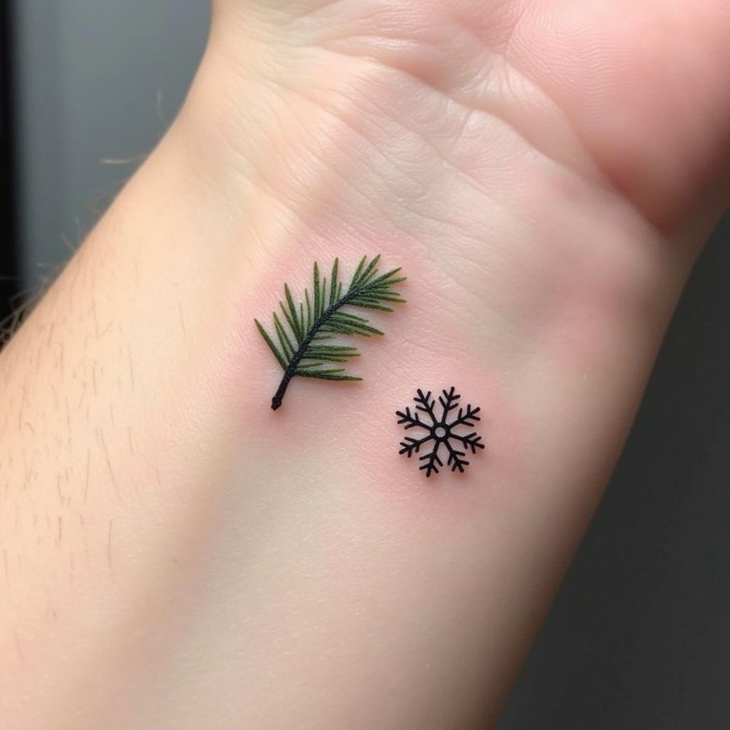 Small Winter Tattoo Ideas: Pine Needle and Snowflake