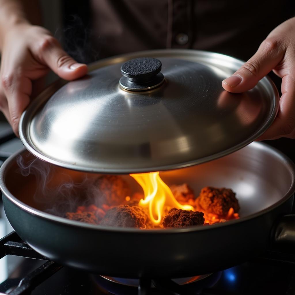 Smothering a Kitchen Fire with a Lid